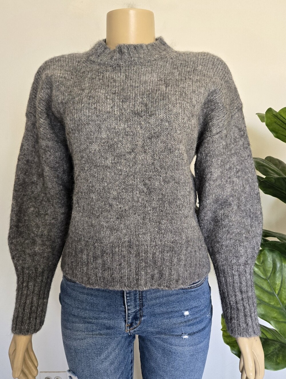 COS Boxy Alpaca-Blend Jumper Grey Melange Medium Size M Women's